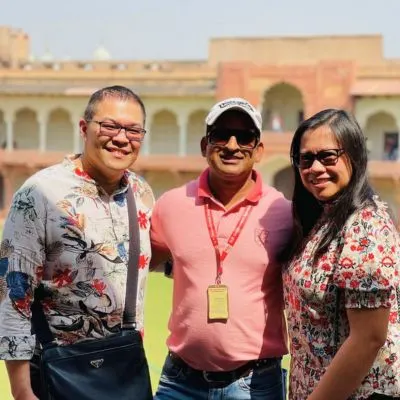 Friends smiling on trip
